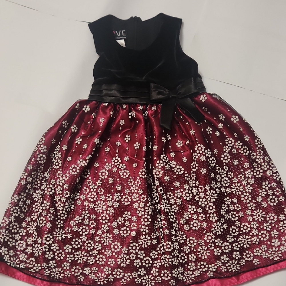 Love Festive Velvet Black and Red Sparkley Dress 3T